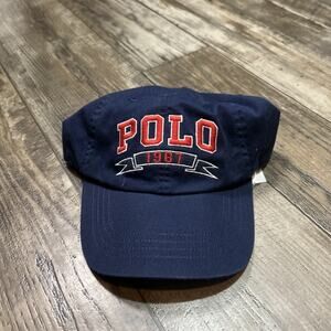 New Polo Ralph Lauren 67 Baseball Hat Snap Back Cap -Navy Blue Silver- Six Seven